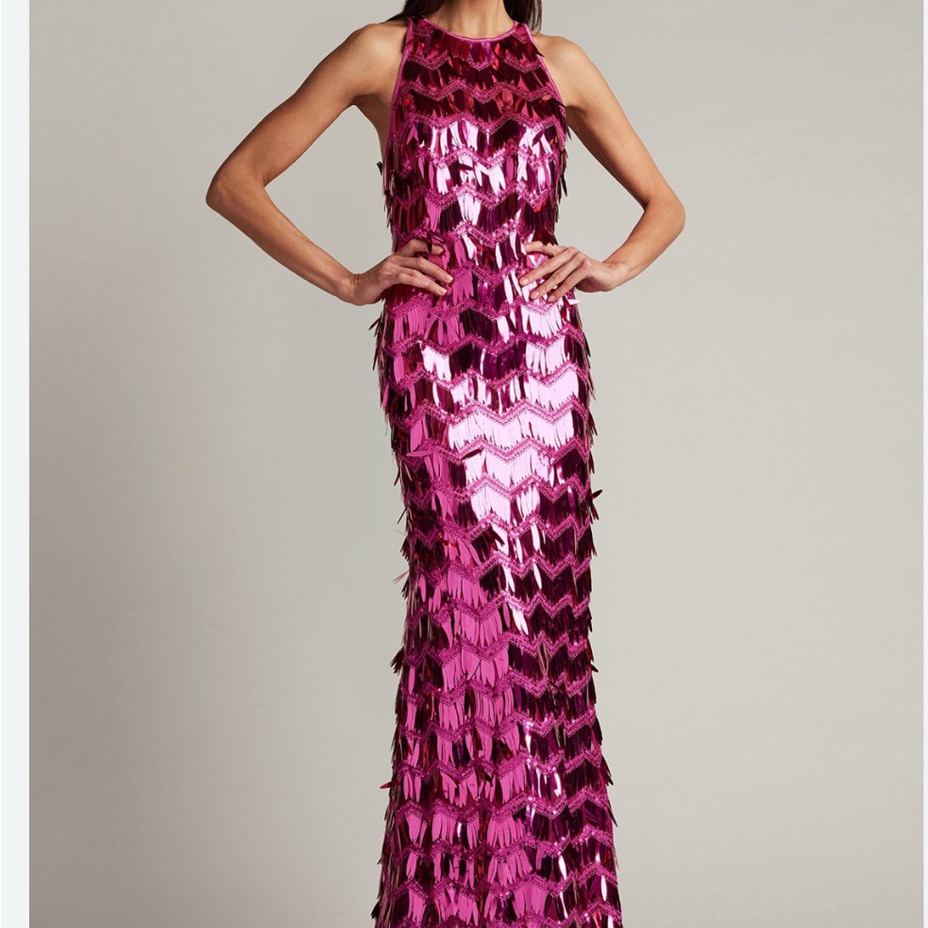 Tadashi Shoji Pink Sequin Halter Gown
